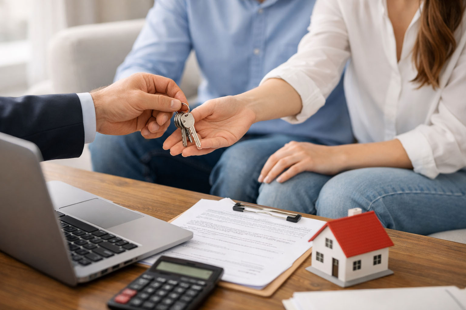 Человек передает ключи от квартиры